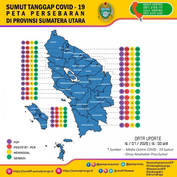 Peta Persebaran 16 Juli di Provinsi Sumatera Utara 